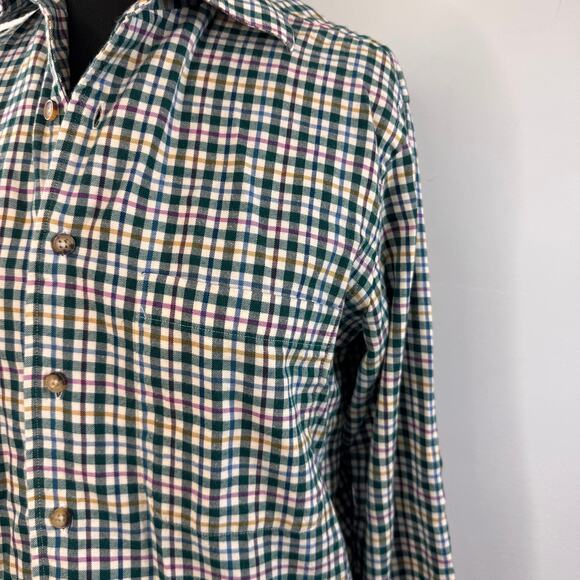 PAUL STUART Green Flannel Shirt Cotton Plaid Curved Hem Button-Up Size Small S - Picture 3 of 8